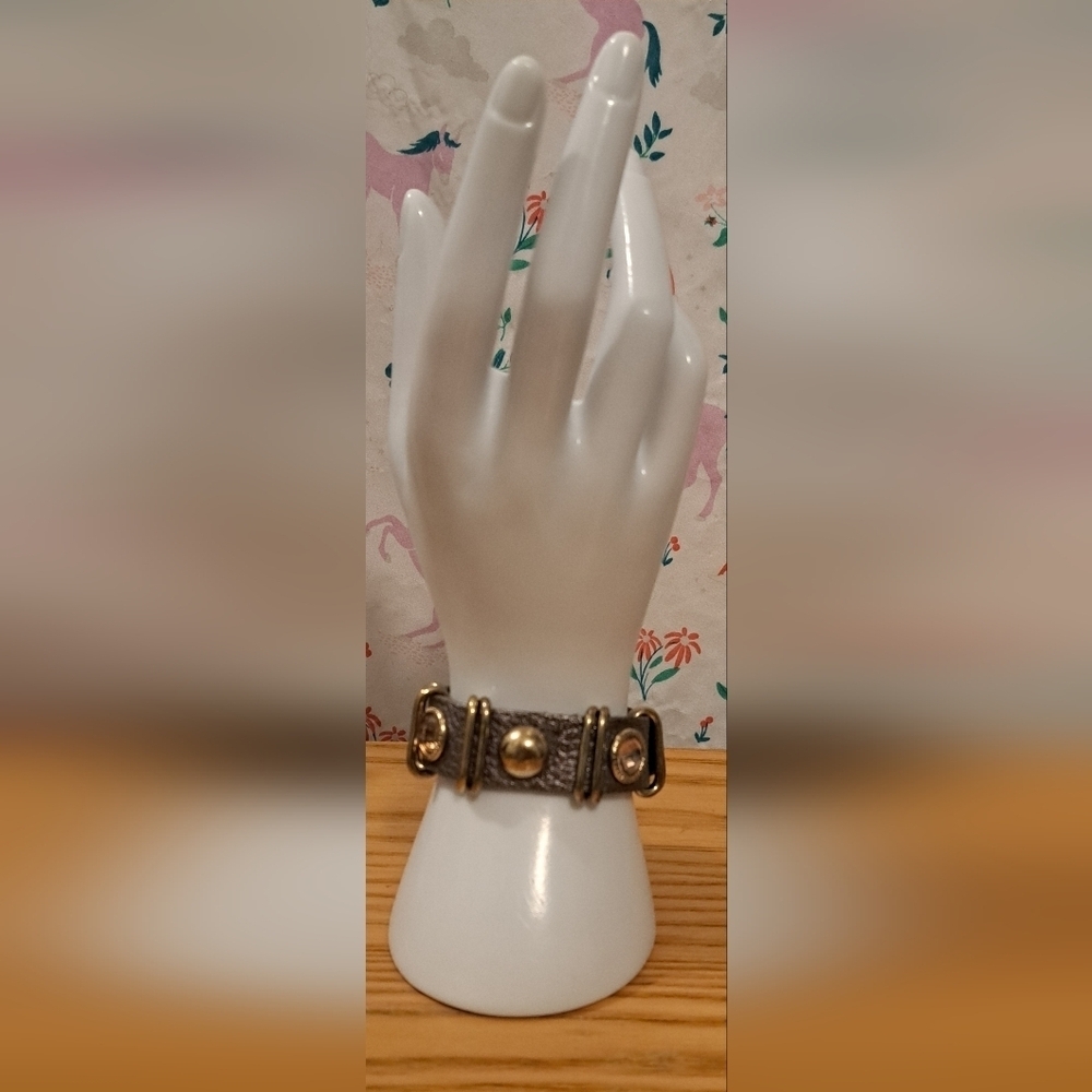 EUC Vintage King Star Metallic Leather Grunge Moto Goth Bling Bracelet Jewelry